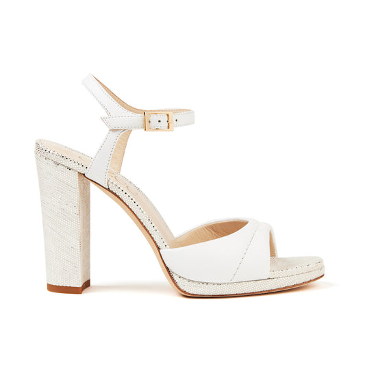 The Solange Platform Sandal - White / Metallic Shimmer