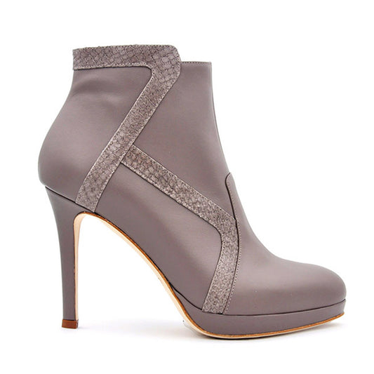 The Deia Bootie - Taupe Python Leather High Heel Boots