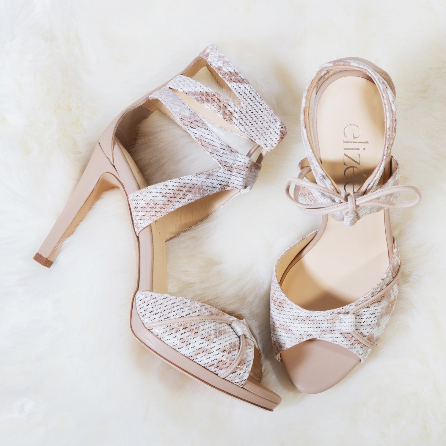 Ametista Sandal | Creme Python Leather Platform Heels | Elizée Shoes