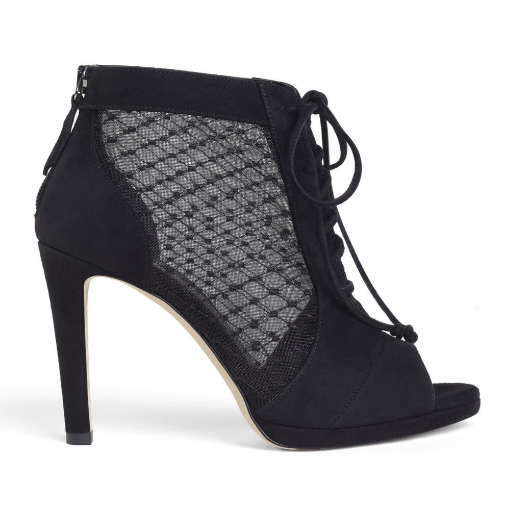 Bella Black Mesh Suede Ankle Boots