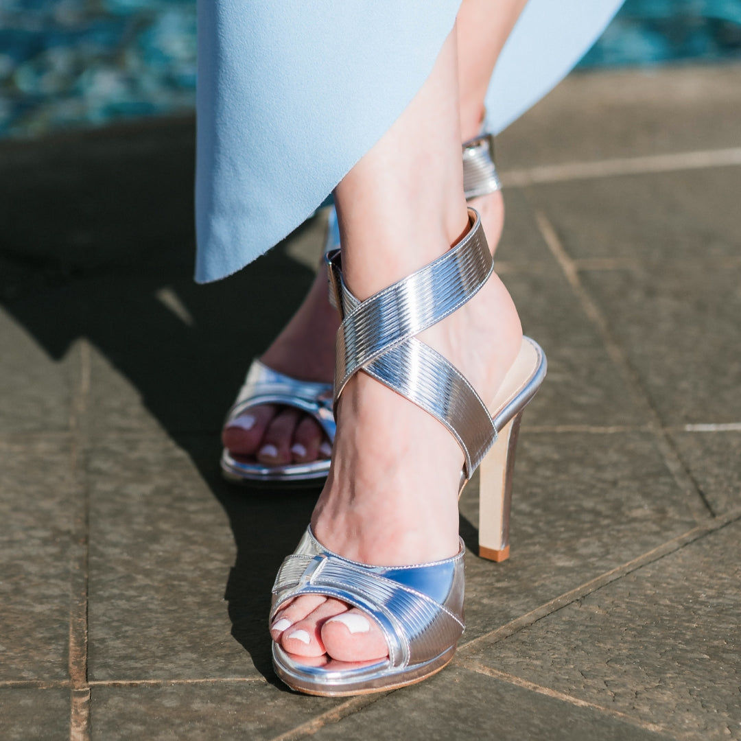 Fiorella Sandal | Silver Mirrored Leather Platform Heels | Elizée
