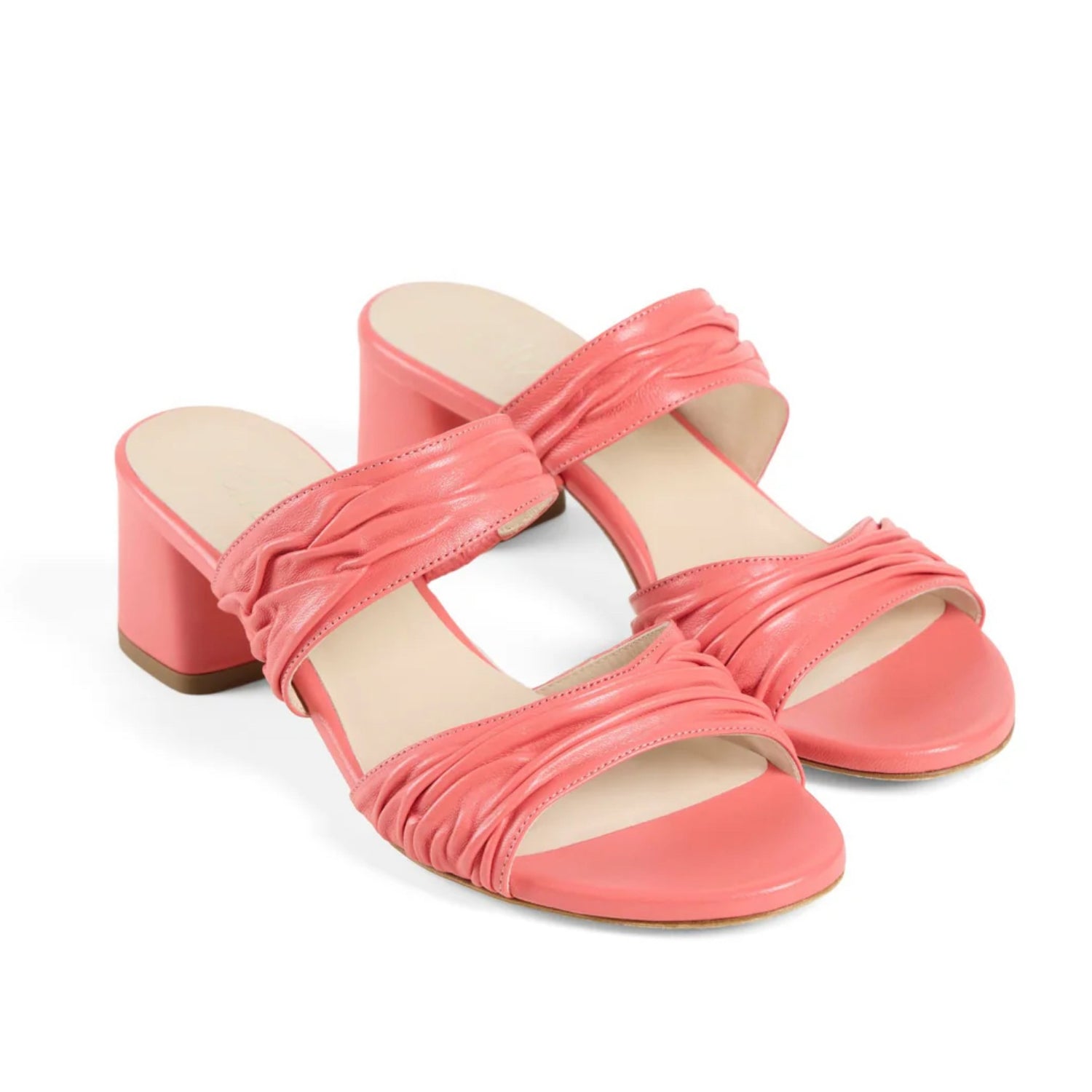 Sophia Sandal | Scarlet Red Leather Block Mid-Heel Mules