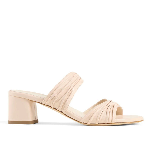 Sophia Sandal | Ivory Leather Block Mid-Heel Mules | Elizée Shoes
