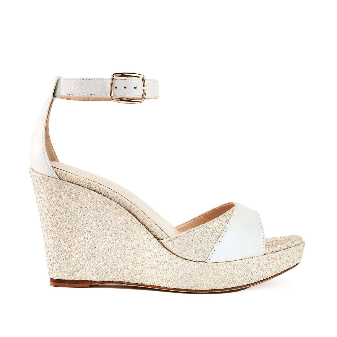 Brigitte White Leather Platform Wedge Sandal
