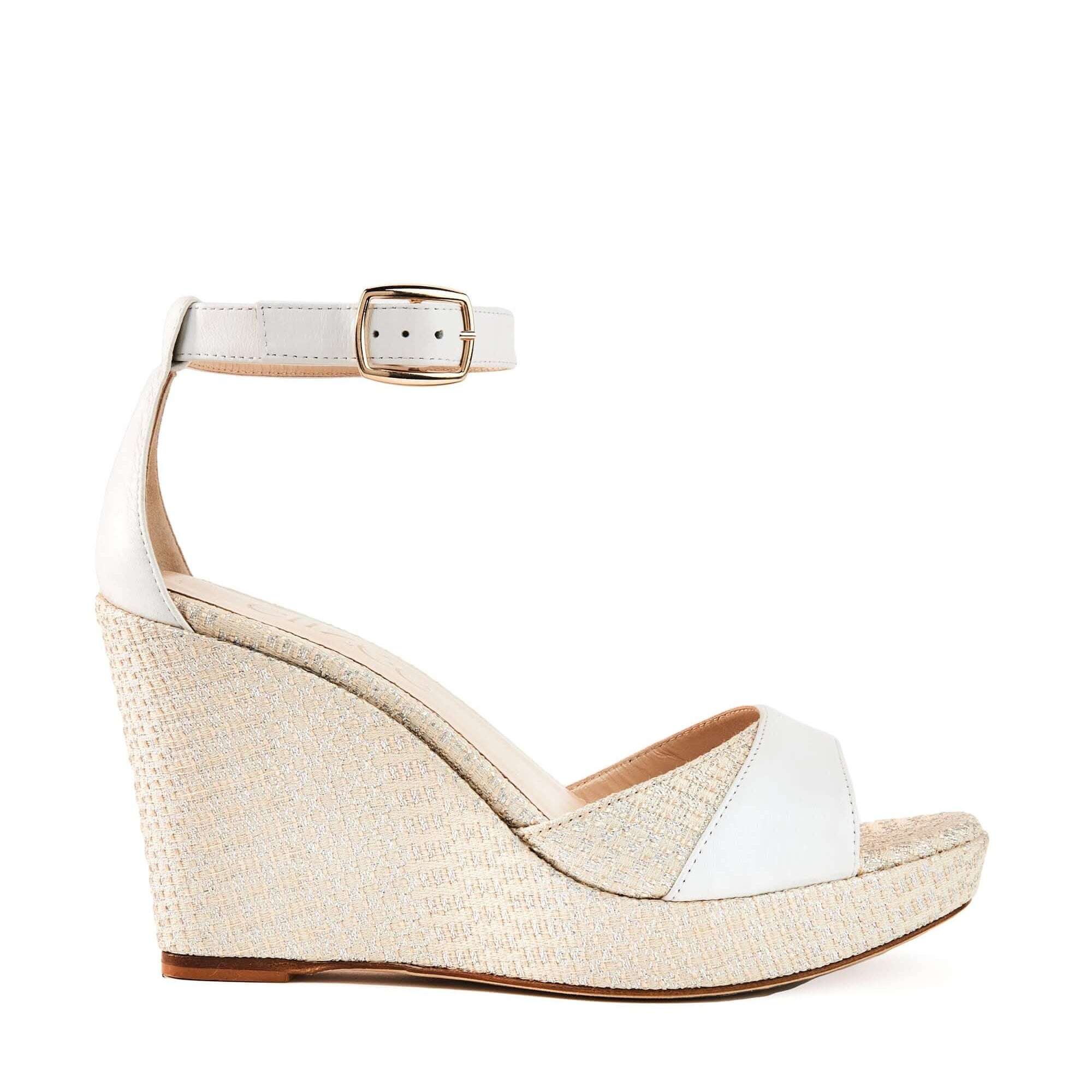 Brigitte White Leather Platform Wedge Sandal