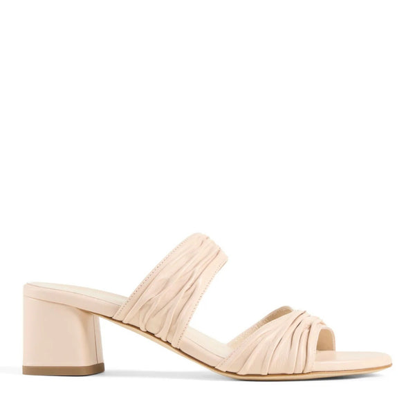 Sophia Sandal | Ivory Leather Block Mid-Heel Mules | Elizée Shoes