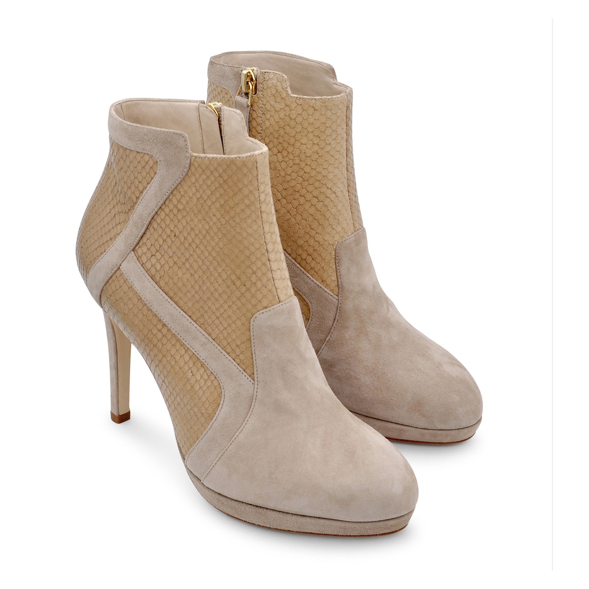 The Deia Bootie - Camel Python and Suede High Heel Boot…