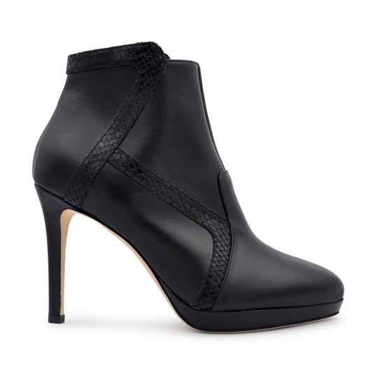 The Deia Bootie - Black Python Leather High Heel Boots