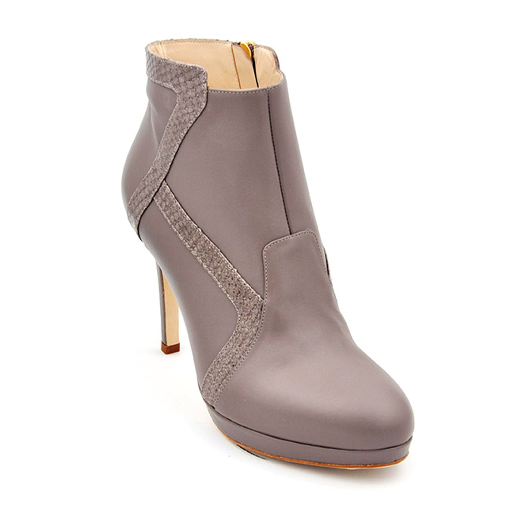 The Deia Bootie - Taupe Python Leather High Heel Boots