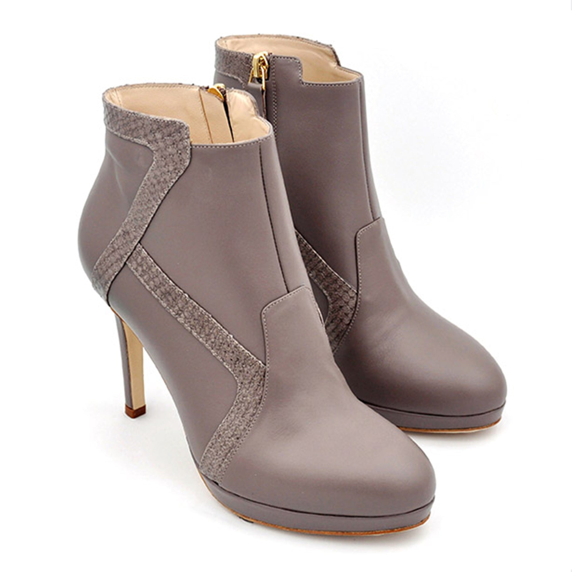 The Deia Bootie - Taupe Python Leather High Heel Boots